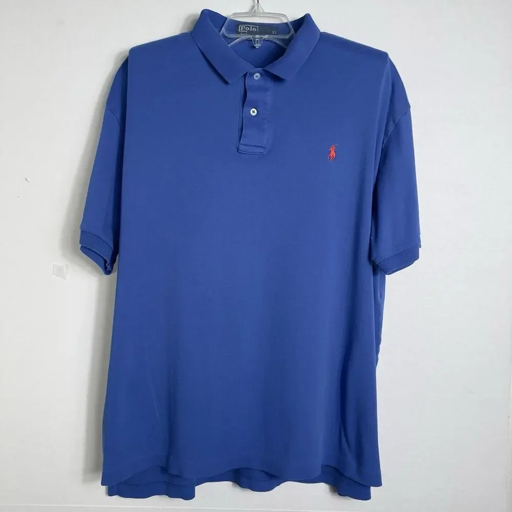 Polo Ralph Lauren Mens Polo Shirt XL Blue Short Sleeve Red Pony Logo 100% Cotton